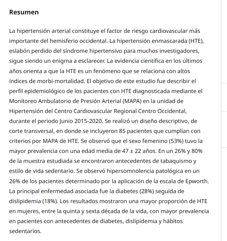 RevistasUCLA's tweet photo. Perfil epidemiológico de la hipertensión enmascarada diagnosticada por MAPA Unidad de Hipertensión Centro Cardiovascular Regional Centro Occidental.
Por: Juan Cárdenas.
Revista "Boletin Médico de Postgrado", Vol 38, Nro1.
https://t.co/OZeYj9p1In
#Ascardio https://t.co/1UitsGv0jQ