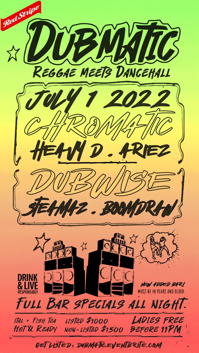BoomdrawOfFizix's tweet photo. Outside at #Dubmatic tonight with @HEAVYDCHROMATIC @ariezchromatic &amp; #DJSteamaz. @DubwiseJamaica 

Ladies free before 11

https://t.co/cP857ml3OR https://t.co/yVjioCjfRn