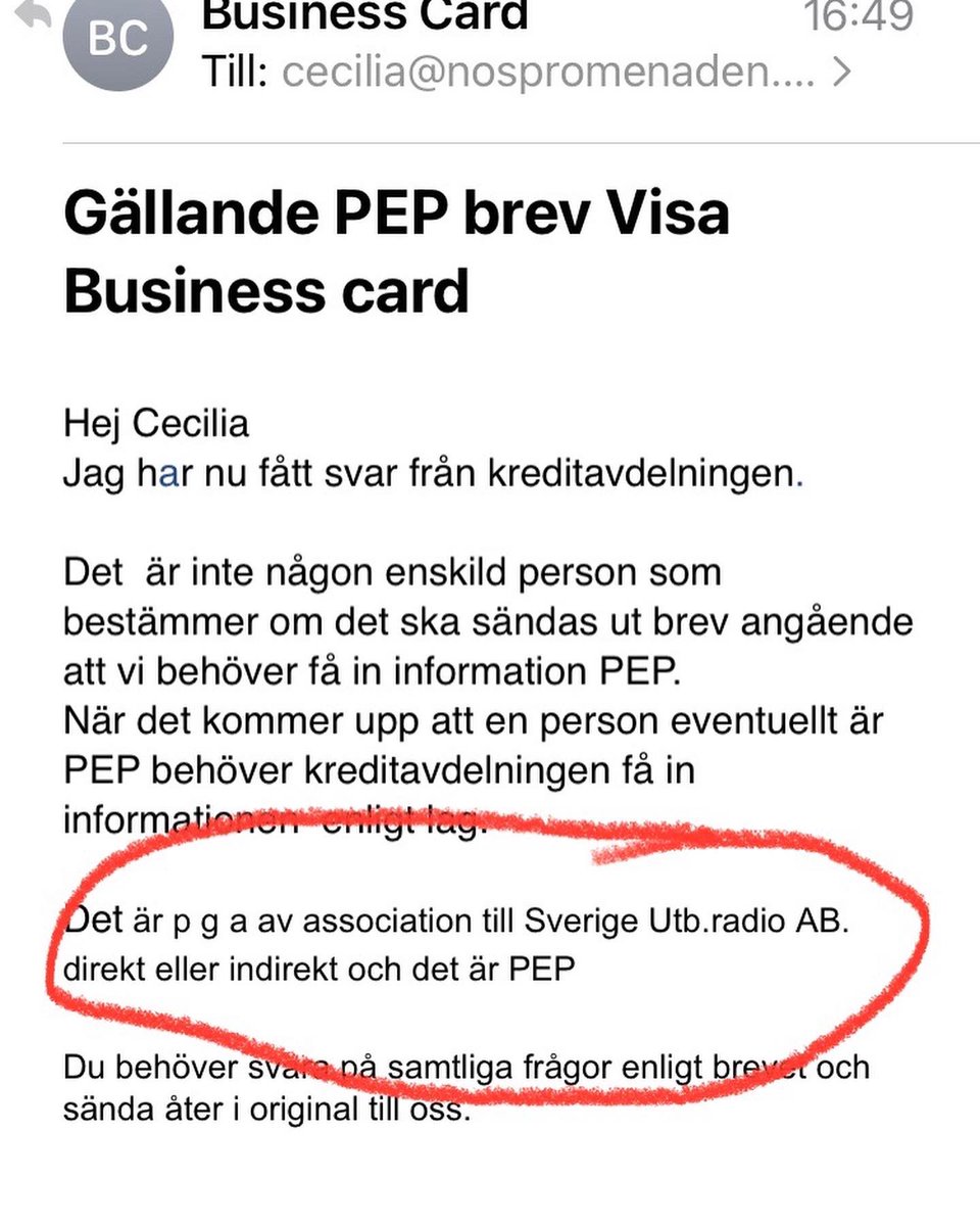 Jag är hundföretagare, men EnterCard anser att jag är en ”person i politiskt utsatt ställning”, eftersom jag för 3 år sedan var i ”association till Sverige Utb.radio AB… Vi måste upplysa <a href="/EnterCard/">EnterCard</a> att samtliga public service-bolag är oberoende media, inte stats-tv
