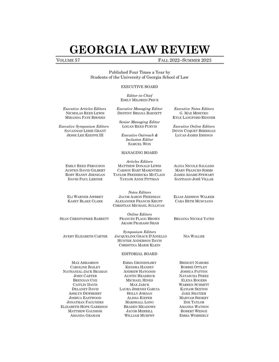 Please join us in welcoming the Volume 57 Editorial Board for the Georgia Law Review. Congratulations!