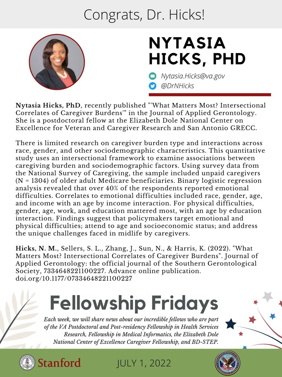Congrats <a href="/DrNHicks/">Nytasia Hicks, PhD</a>! <a href="/Ci2iVA/">Innovate2Implement</a> <a href="/vahsrd/">VA HSR</a> <a href="/StanfordHP/">StanfordHealthPolicy</a>