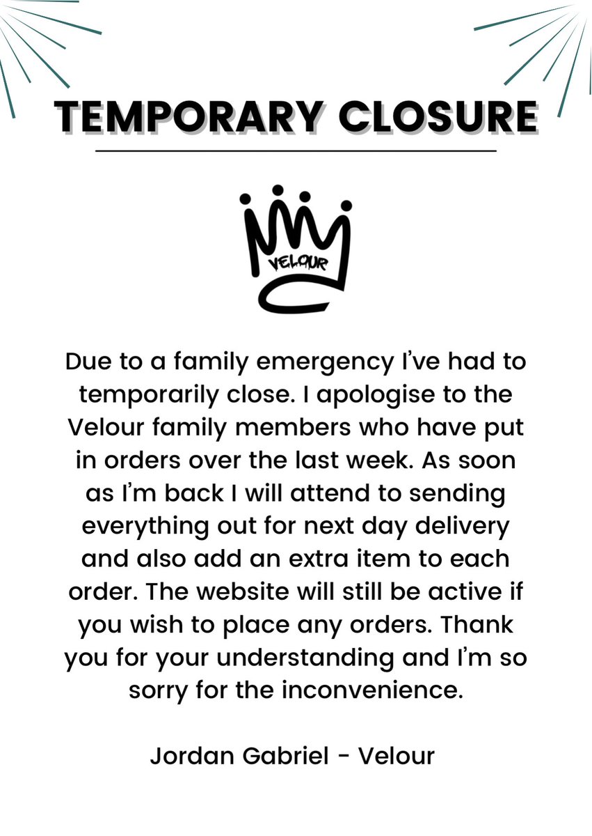 Velourltd_'s tweet photo. Quick notice! 🖤 https://t.co/6TfT05jCwP