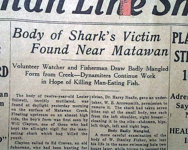 #OTD in 1916 events began unfolding that would go onto be known as the Jersey Shore #shark attacks, the first recorded #sharkattacks in US history. Some argue they even served as inspiration for #PeterBenchley's #Jaws: thedailyjaws.com/blog/jersey-sh…