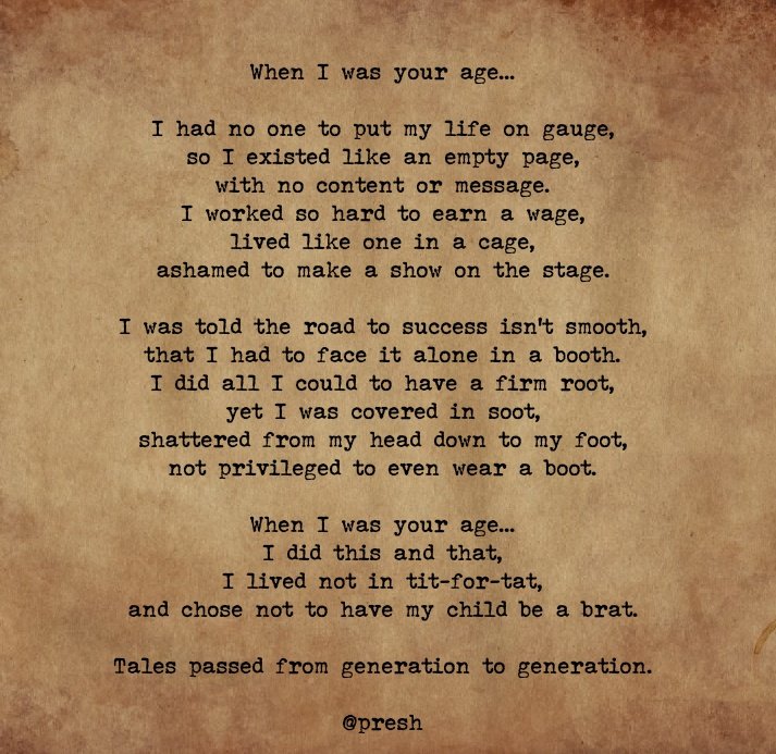ohaspreshy's tweet photo. First slide is me wishing you a happy new month filled with clarity and fulfilment🤩.
Second slide is about today's topic for a 50 days writing challenge which is When I Was Your Age...
You see this topic eh, everyone has a story to tell about it😁.
Day 47
#50daysofwriting https://t.co/7U7jluYLL9
