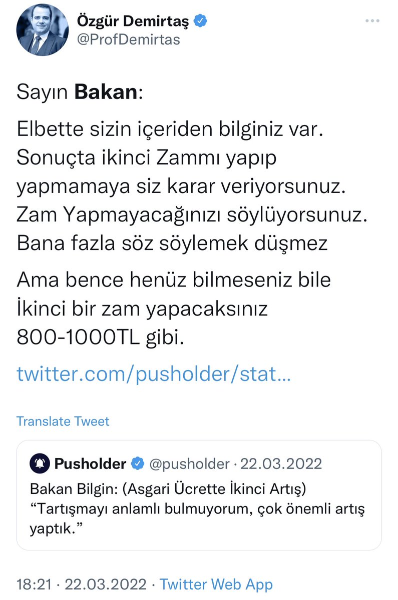 ProfDemirtas's tweet photo. 1) Bundan aylar önce Asgari ücrete yeni bir zam yapılacağını söylemiştim.

Hem Sayın Cumhurbaşkanı, hem sayın Bakan HAYIR öyle bir artış gündemimizde YOK diye açıklama yapmıştı.

Ben de HENÜZ bilmiyor olsanız bile yapacaksınız demiştim!

Bugün yaptılar… https://t.co/Yxph2TXih6