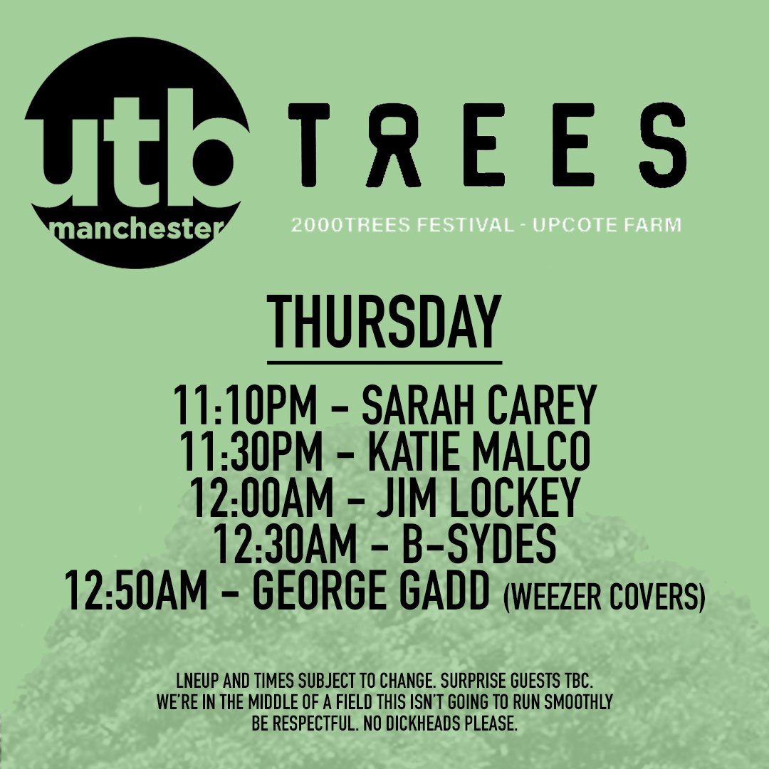 Thursday

11:10pm - Sarah Carey
11:30pm - Katie Malco
12:00am - Jim Lockey and the Solemn Sun
12:30am - B-Sydes   
12:50am - George Gadd (performs the songs of Weezer)
