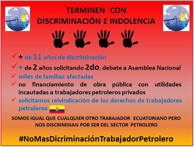 laloking19621's tweet photo. RT📲
3️⃣8️⃣5️⃣días =1️⃣año➕2️⃣0️⃣dias
Pidiendo retomen sesión 699

@AsambleaEcuador
@LaboralAN
ESCUCHEN EL CLAMOR DE MILES DE TRABAJADORES PETROLEROS PRIVADOS
2do DEBATE en espera ➕2 AÑOS 
@VaPetrolero
@YSiTePasaATi_CT
@VaPetrolero
@LassoGuillermo
@VSaquicelaE
https://t.co/RAsKYHfpXz https://t.co/FlCPoLeZaO