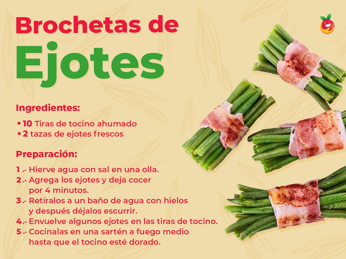 Te invitamos a preparar esta deliciosa receta de brochetas con ejotes.
🍽
¡Somos los 
Bancos que alimentan a México! #alimentos #receta #alimentacion #verduras