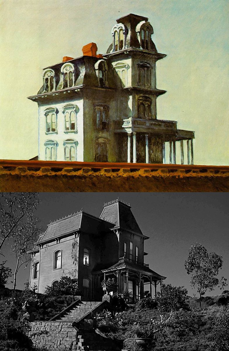 Art in Film: #EdwardHopper “House by the Railroad” and #AlfredHitchcock’s “Psycho”

    “House by the Railroad” shows a solitary, Victorian mansion, located in front of railroad tracks. Alfred Hitchcock modeled the Bates house after this painting.
