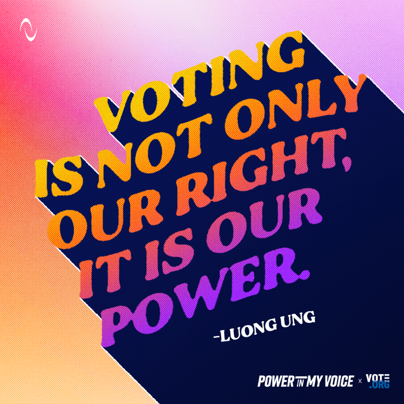 AUProSports's tweet photo. "Voting is not only our right, it is our power." - Luong Ung

#PowerInMyVoice x @votedotorg