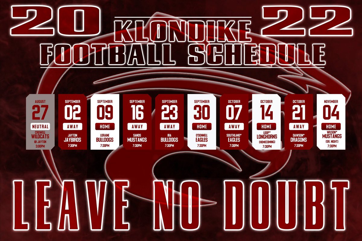 🚨2022 COUGAR FOOTBALL SCHEDULE🚨

LETS GOOOO!! #GoCougs

Only 8 more Fridays without football..🔥🏈

<a href="/KlondikeHigh/">Klondike High School Athletics</a> <a href="/Texas1AFan/">Texas 1A Fan</a> <a href="/sixmanfb/">SixManFootball.com</a>