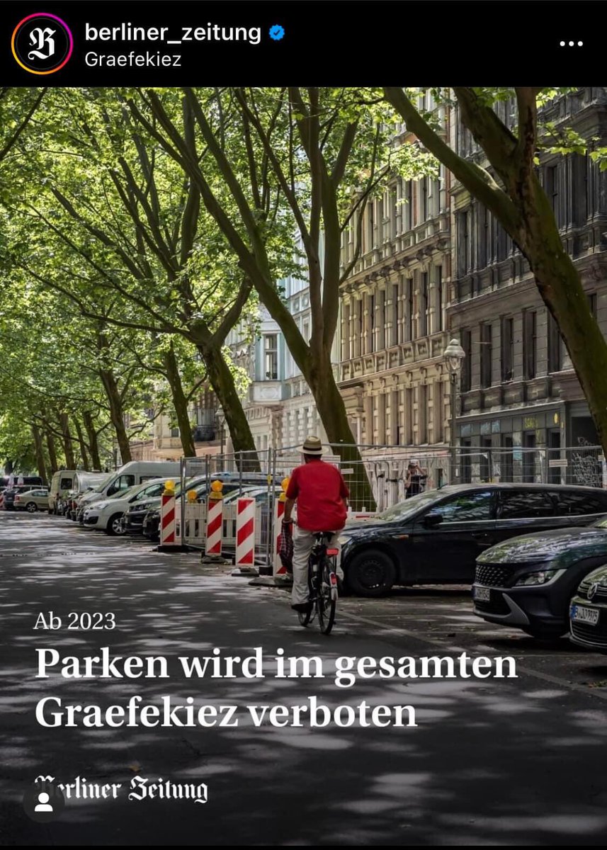 Es hat lange gedauert, aber nun ist es soweit: Parken von Privatautos wird im Gräfekiez verboten. Herzlichen Glückwunsch! 🎉 
#reclaimyourkiez
👉 berliner-zeitung.de/mensch-metropo…