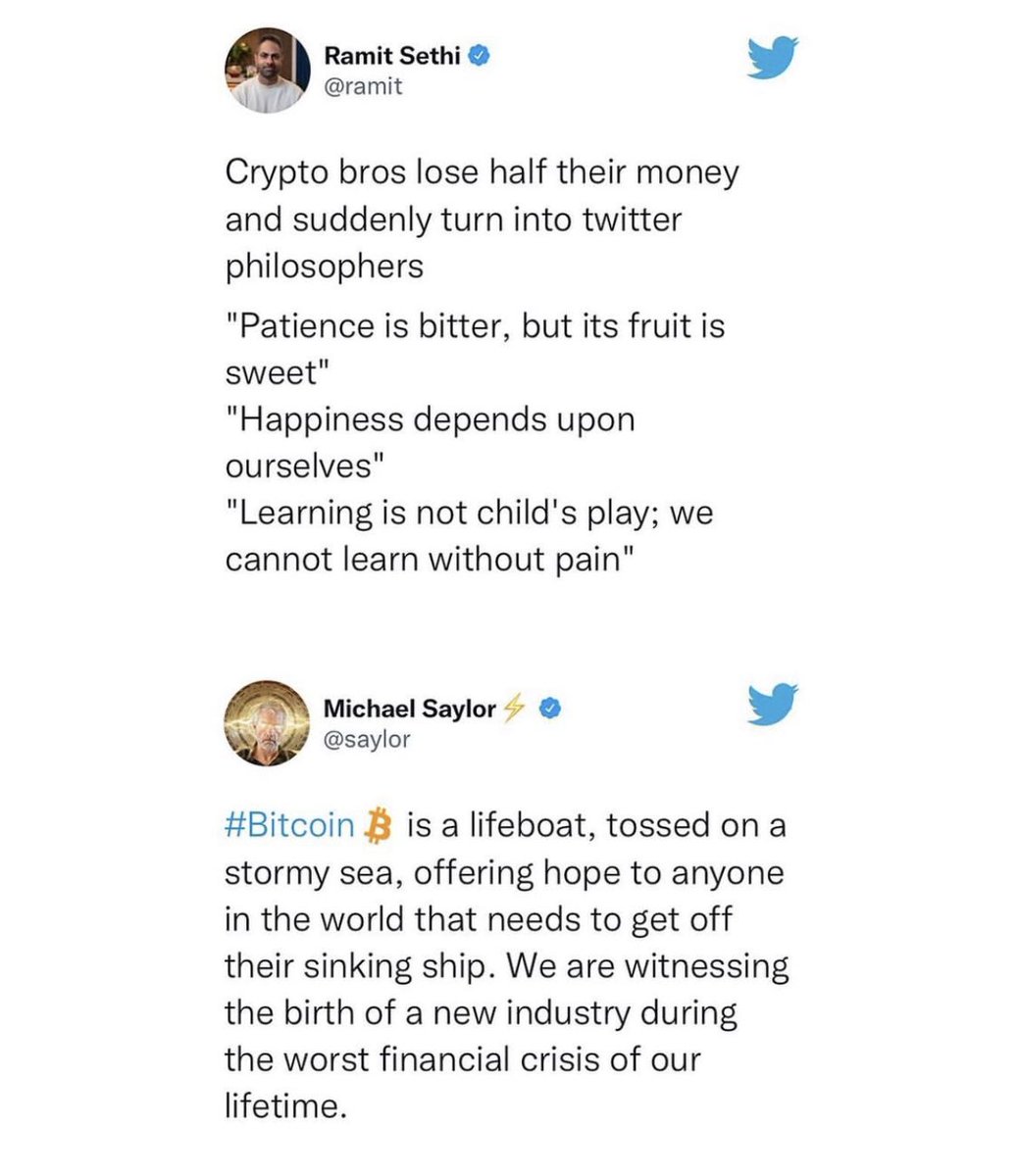 I liked the quotes when #Bitcoin was only going up. “Have fun staying poor”  “To the moon” “The new gold” “Store of value”