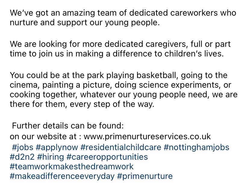 primenurture's tweet photo. ⭐️Helping one person might not change the whole world, but it could change the world for one person⭐️

#jobs #applynow #residentialchildcare #nottinghamjobs #d2n2 #hiring #careeropportunities #teamworkmakesthedreamwork #makeadifferenceeveryday #primenurture https://t.co/lcJsmCDRWH