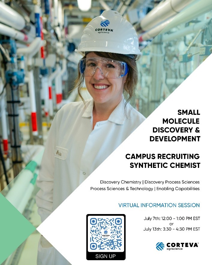 Now that you've seen some of our Corteva chemists in our June highlights - come join our crop! Interested PhD students and post docs are invited to sign up for our virtual info sessions/interviews here: tinyurl.com/24u59ta7 reach out with questions #CortevaChemistry #ChemJobs