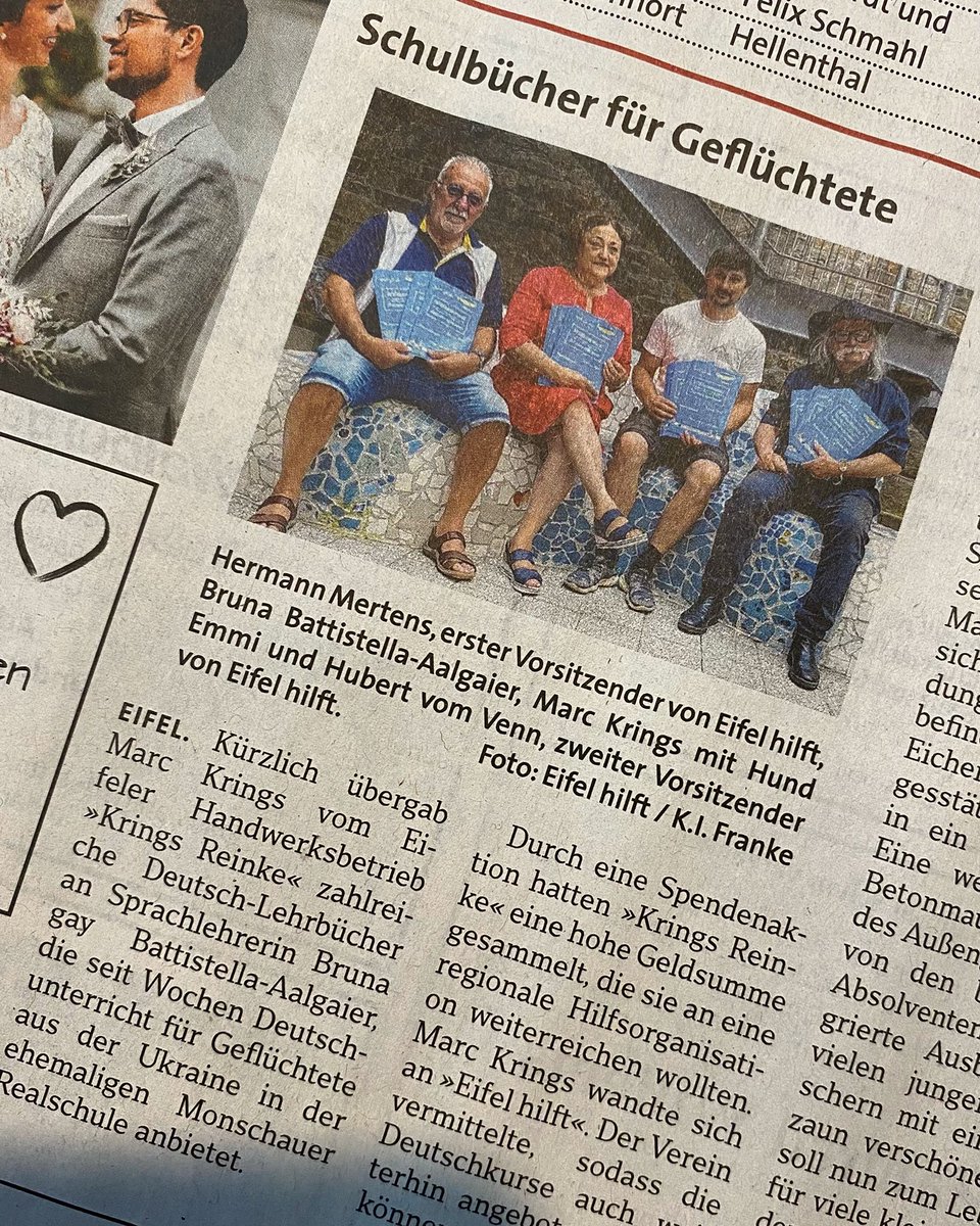 Der „Wochenspiegel“ hat über die Spendenaktion von Krings Reinke berichtet. 

Danke für den Artikel❤️

#eifelhilft #eifel #monschau #roetgen #simmerath #wochenspiegel