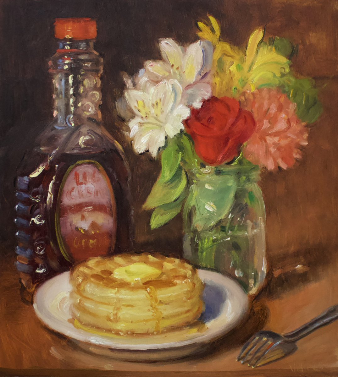 NoahVerrier's tweet photo. My oil painting of Eggo Waffles https://t.co/gdcYUDCTEO