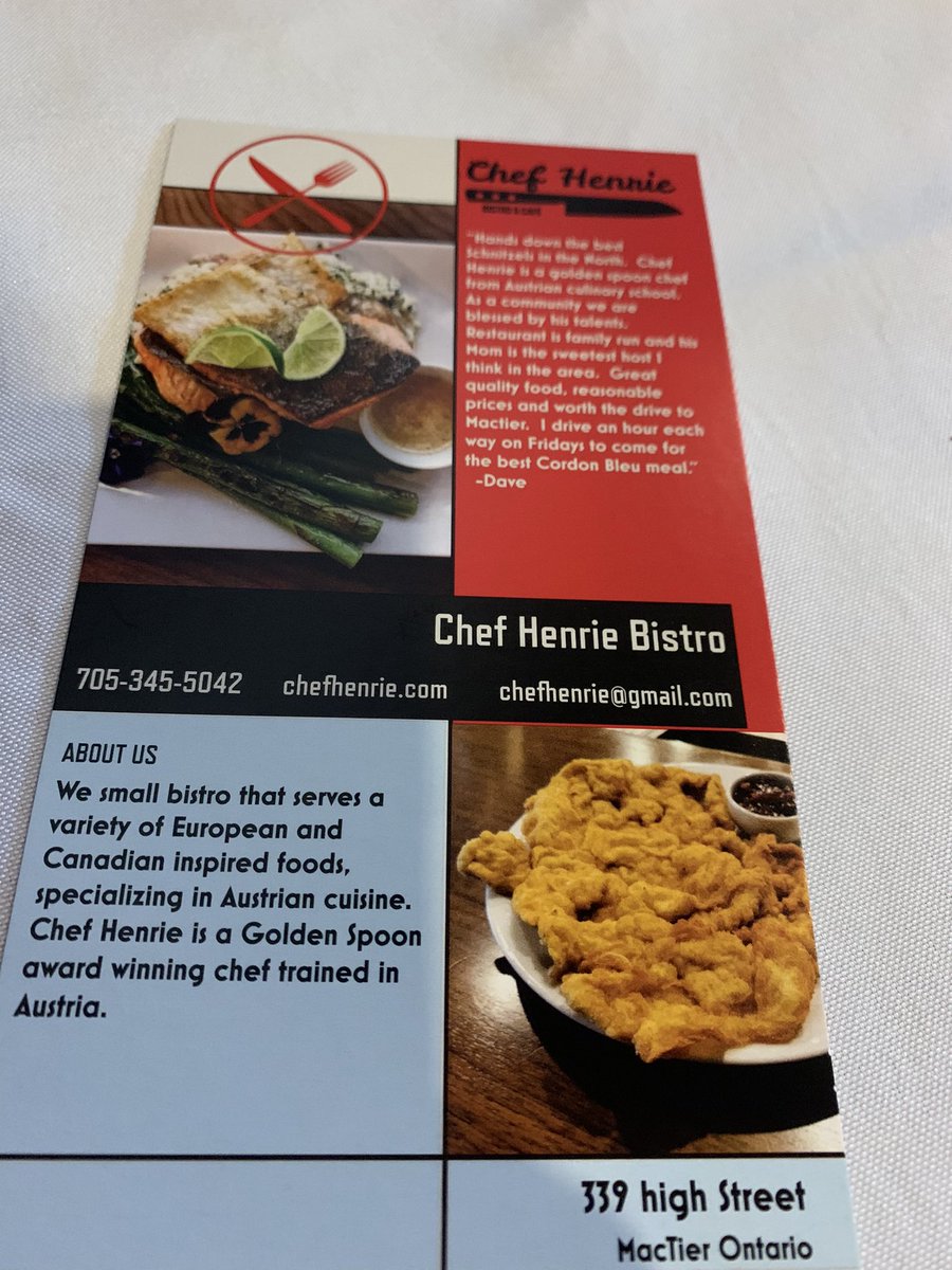 FinnSpirit's tweet photo. Always an amazing meal @chefhenrie @DiscoverMuskoka. Highly recommend this wonderful family run restaurant in #MacTier. #muskoka #muskokalakes #muskokafood @Muskoka411 https://t.co/XptP6Qgrr7