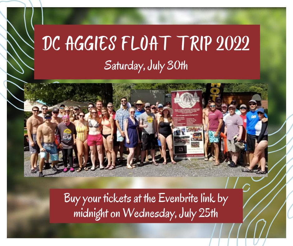 DCAggies's tweet photo. Tickets sales are live for the annual DC Aggies Tubing Trip! 

Buy your tickets now! 
 https://t.co/n7MbEEapCg
Additional details in the Eventbrite link! https://t.co/XDHQKBKeRn