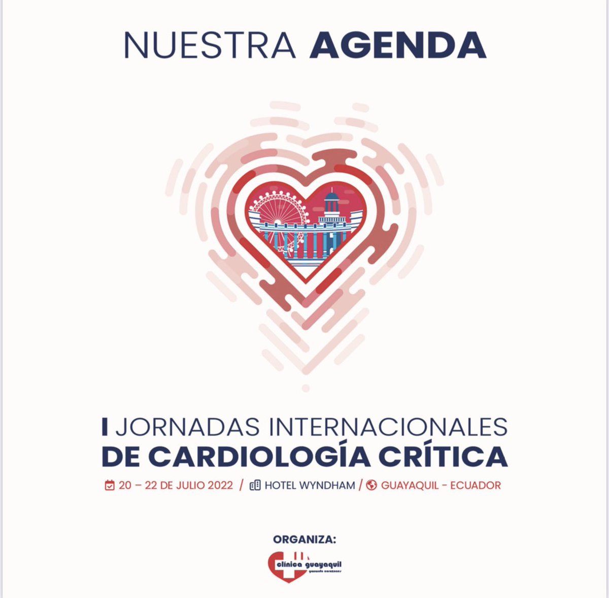MoniGilbertO's tweet photo. ¡Los esperamos del 20-22 de julio!

I Jornadas Internacionales de Cardiología Crítica @ClinicaGquil 🫀

Más información 👉🏻 https://t.co/uTQOE5EhoZ

📕 Envío de Abstracts: https://t.co/TUXmoLH8bP https://t.co/6ohNFGiBg5