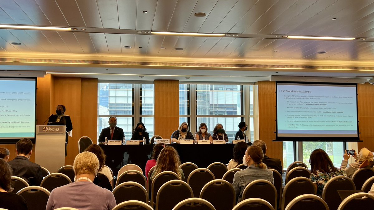 Happening now: @WHO Side Event on Health Security Preparedness at @GHS_conf #GHS2022 in Singapore with representation from Singapore, Finland, Canada, Indonesia, Thailand, and Japan. Focus on #uhc and urban preparedness, trust and accountability, and multisectoral collaboration.