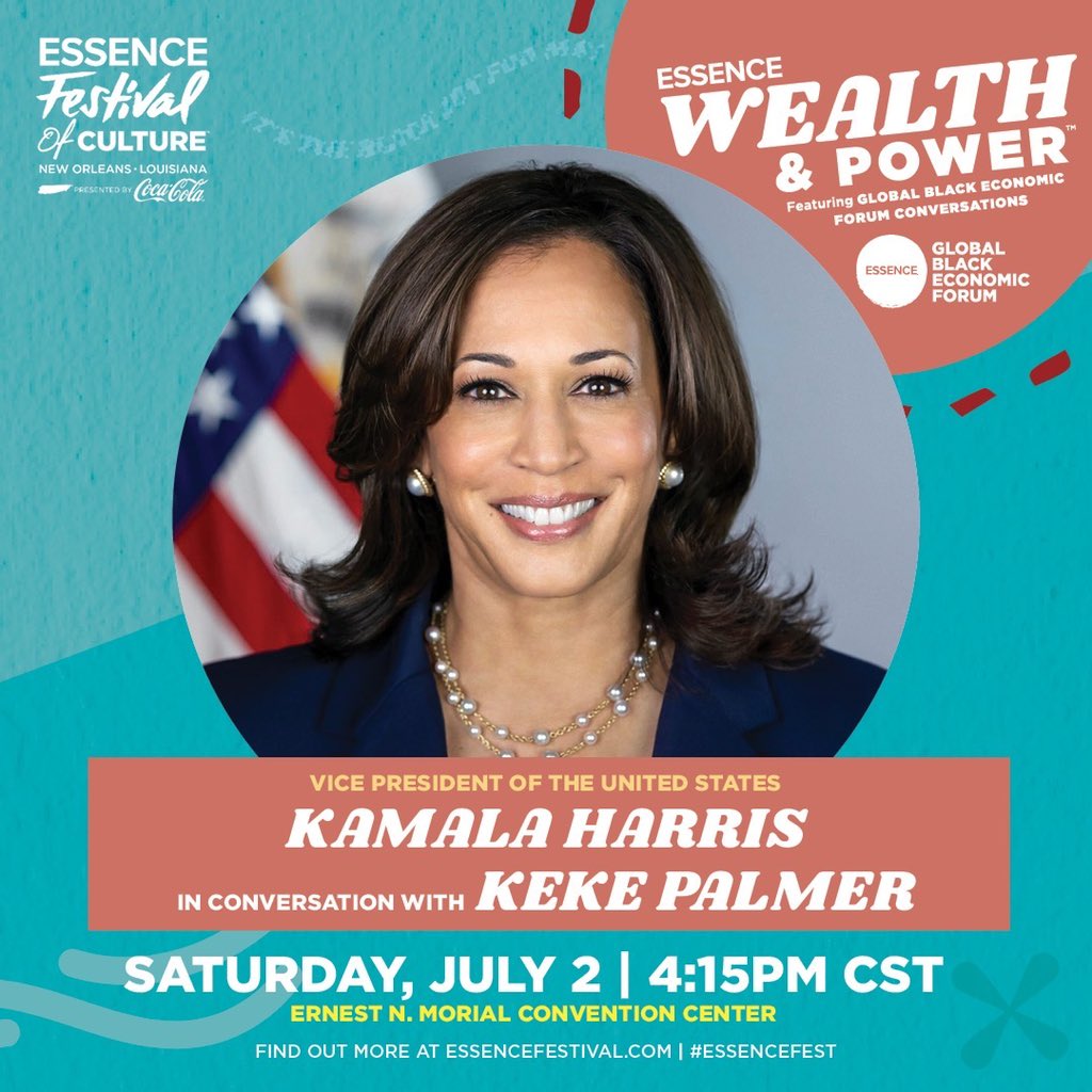 TOMORROW: Vice President @KamalaHarris joins @KekePalmer for an important conversation about the issues facing Black women and the path forward. #ESSENCE #EssenceFest