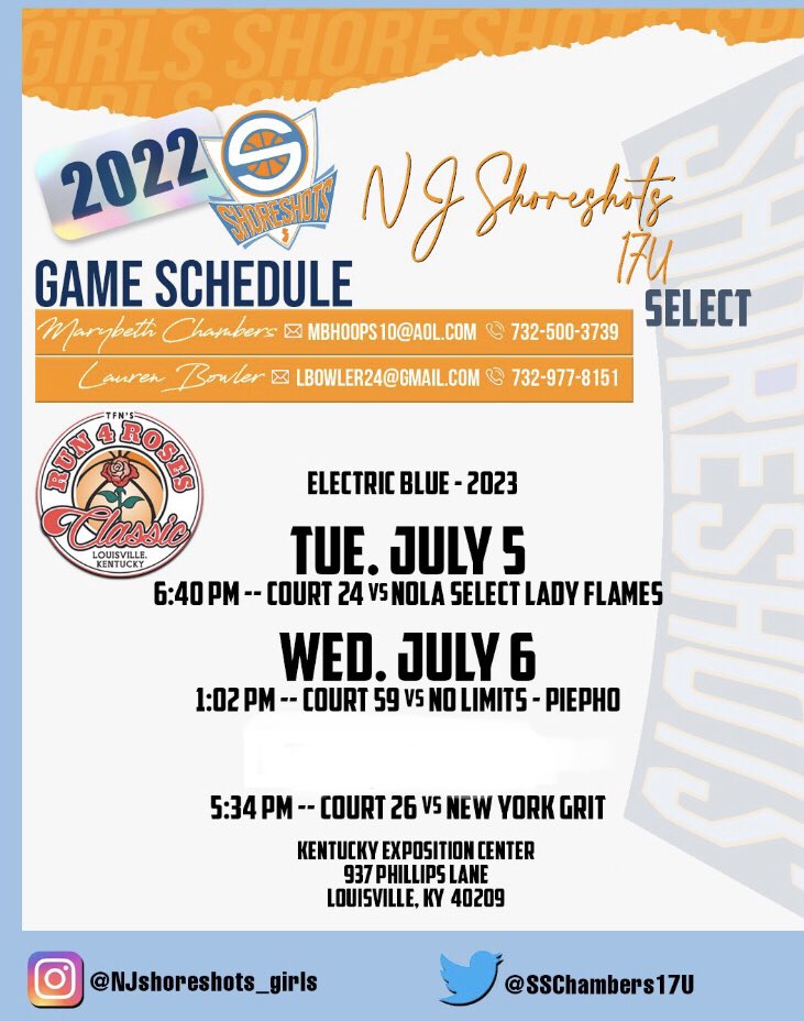 Run 4 Roses here we come! Come see us in the 2023 Electric Blue division in Kentucky! Let’s goooooooo! 💪🔥🏀 <a href="/ShoreshotsGirls/">Shoreshots Girls - Select 40</a> <a href="/MBHoops10/">Mary Beth Chambers</a> <a href="/laurenbowls/">Lauren Bowler</a> <a href="/TinyGreenNBS/">Coach Tiny Green</a> <a href="/traceysabino13/">Tracey Sabino</a>