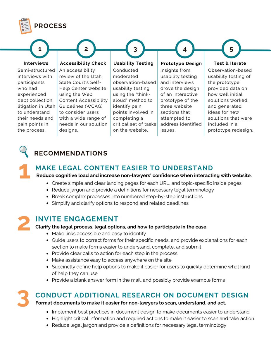 How can #ux ensure that #SRLs can find and use #courtinformation? Here's the #i4J project brief describing our #HCD work with Utah self-help materials for debt collection defendants:
