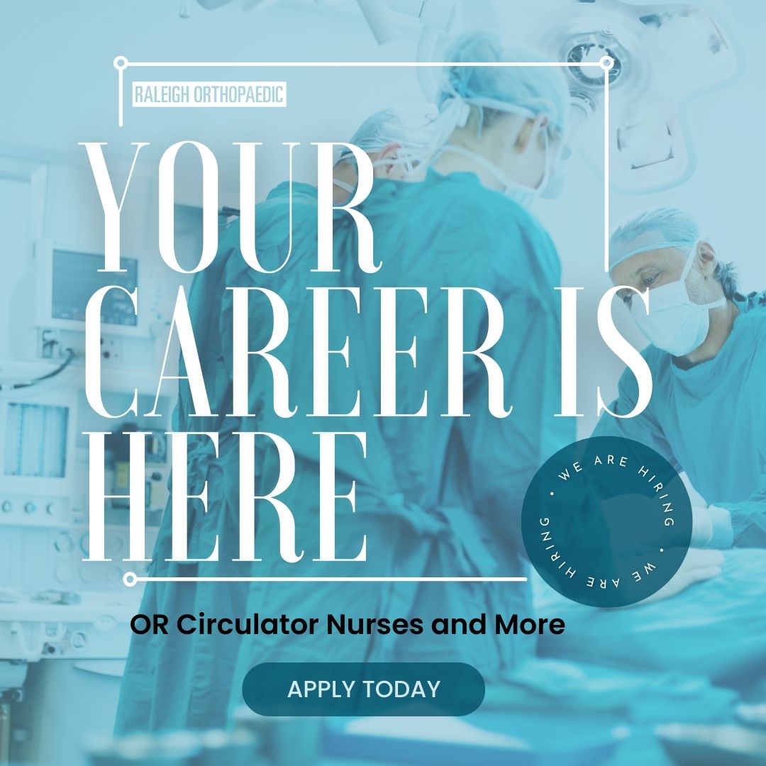 Raleigh Orthopaedic is expanding our team! We are currently looking for OR circulator staff nurses, medical assistants and more. To learn more about career opportunities at ROC, visit our careers page by clicking the link in our bio.