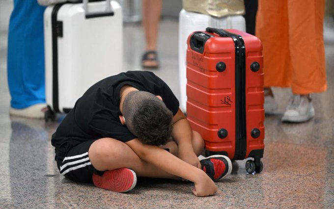 Passengers affected by strike action wait at El Prat airport, in Barcelona, on Thursday 

CREDIT: Lluis Gene/AFP via Getty Images