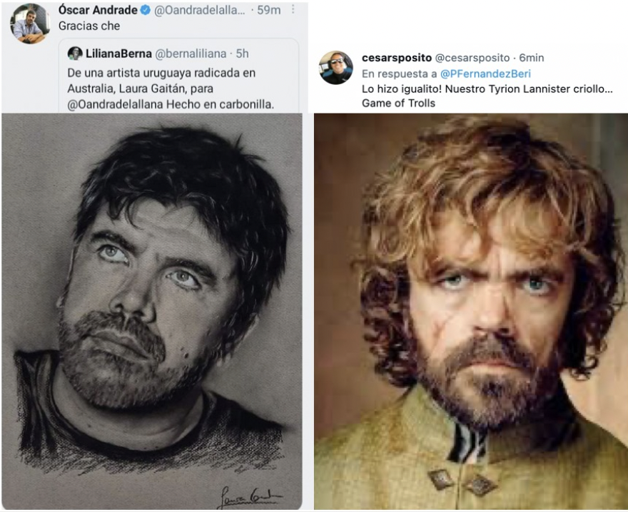 cesarsposito's tweet photo. Una artista "compa" que está radicada en Australia, le hizo al senador evasor más famoso del Uruguay, un retrato en carbonilla, como "homenaje".
Lo dibujó igualito al enano de Game of Thrones, lo que me hizo dar cuenta que tenemos nuestro Tyrion Lannister criollo!!!
#GameOfTrolls https://t.co/sPEg7IP8HH