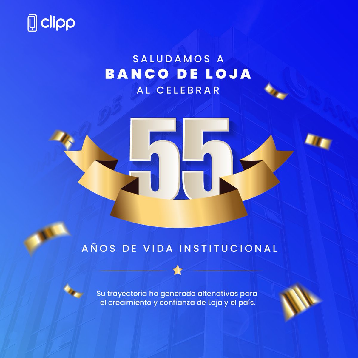 Expresamos nuestra felicitación a <a href="/BancodeLoja_/">Banco de Loja S.A</a> en sus 55 años de vida institucional🥳.
¡𝐐𝐮𝐞 𝐥𝐨𝐬 𝐞́𝐱𝐢𝐭𝐨𝐬 𝐬𝐞 𝐦𝐮𝐥𝐭𝐢𝐩𝐥𝐢𝐪𝐮𝐞𝐧❗