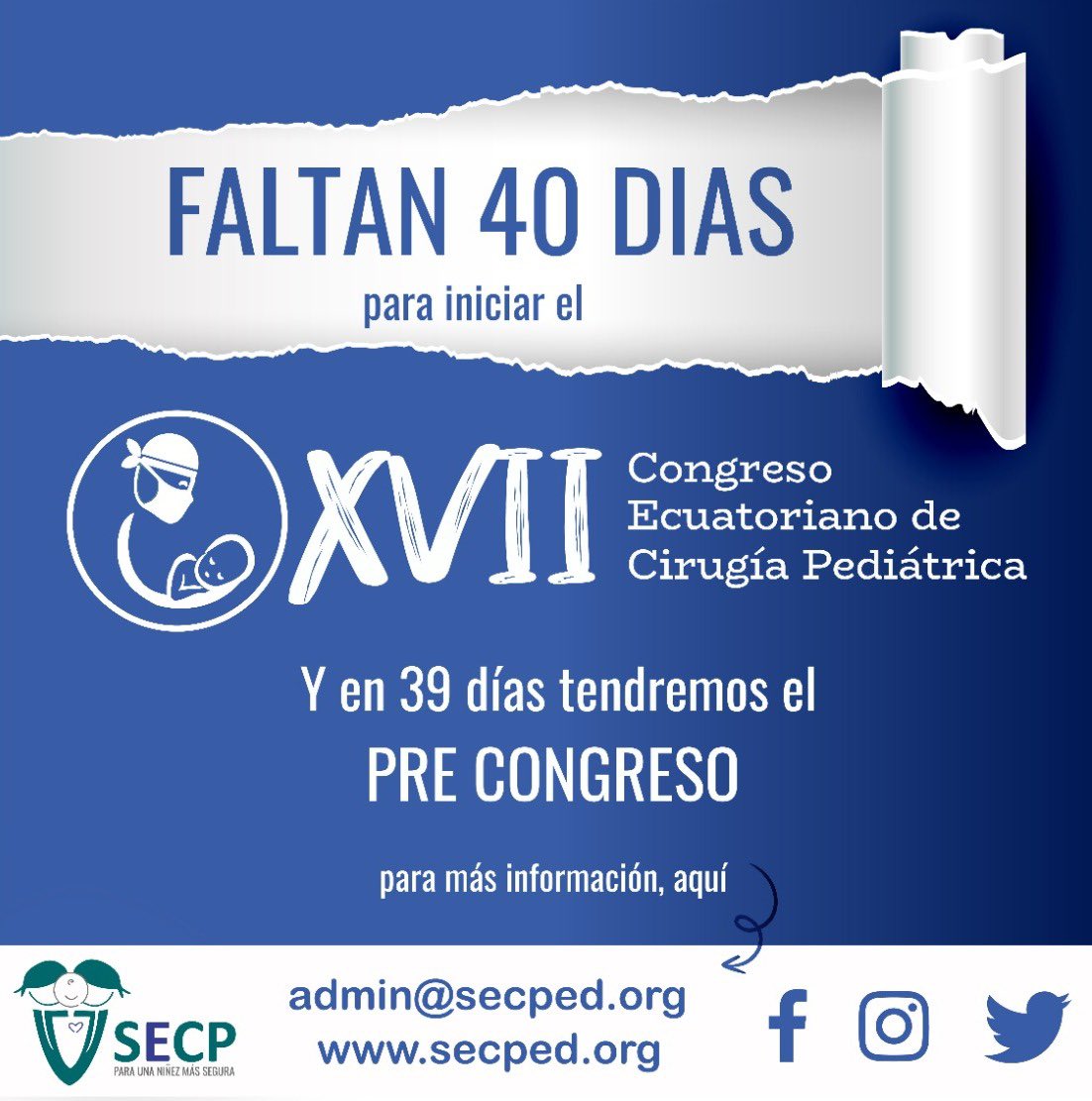 secirped's tweet photo. Sé parte de esta gran jornada donde se tratarán muchos temas de interés el martes 9 de agosto tendremos talleres Pre Congreso, y del 10 al 12 de agosto el esperado Congreso Ecuatoriano de Cirugía Pediátrica. https://t.co/MIKayNFPUO