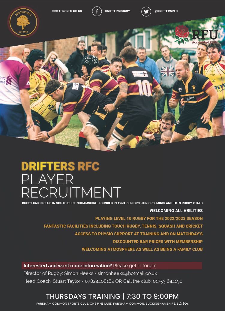 Drifters RFC (@driftersrfc) on Twitter photo π³π Drifts have their first pre season friendly confirmed Vs <a href="/StainesRugby/">Staines Rugby 1926</a> on Saturday 3rd September!! ππ³
Fancy being part of it?
Get in touch!!
#DATB π³π Drifts have their first pre season friendly confirmed Vs <a href="/StainesRugby/">Staines Rugby 1926</a> on Saturday 3rd September!! ππ³
Fancy being part of it?
Get in touch!!
#DATB