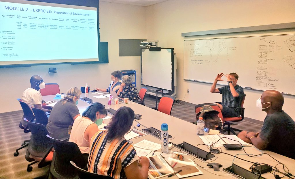 Our teachers are in the classroom with <a href="/AndesTectonics/">Brian Horton</a> discussing the observable features that characterize the features they saw in the Grand Canyon earlier this week and the various sedimentary processes that formed these different layers.