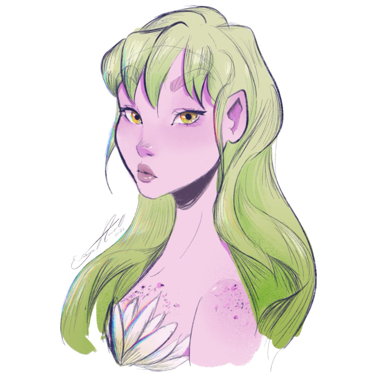 elirowlandarts's tweet photo. Still can't stop drawing this fae character of mine.... and she still needs a name! If you have any suggestions, leave them in the comments below 🌸 

 Mvskoke Word of the Day:
Tvffolopv (duff-foh-loh-buh) = butterfly 🦋 https://t.co/PVVZYJ5UVO