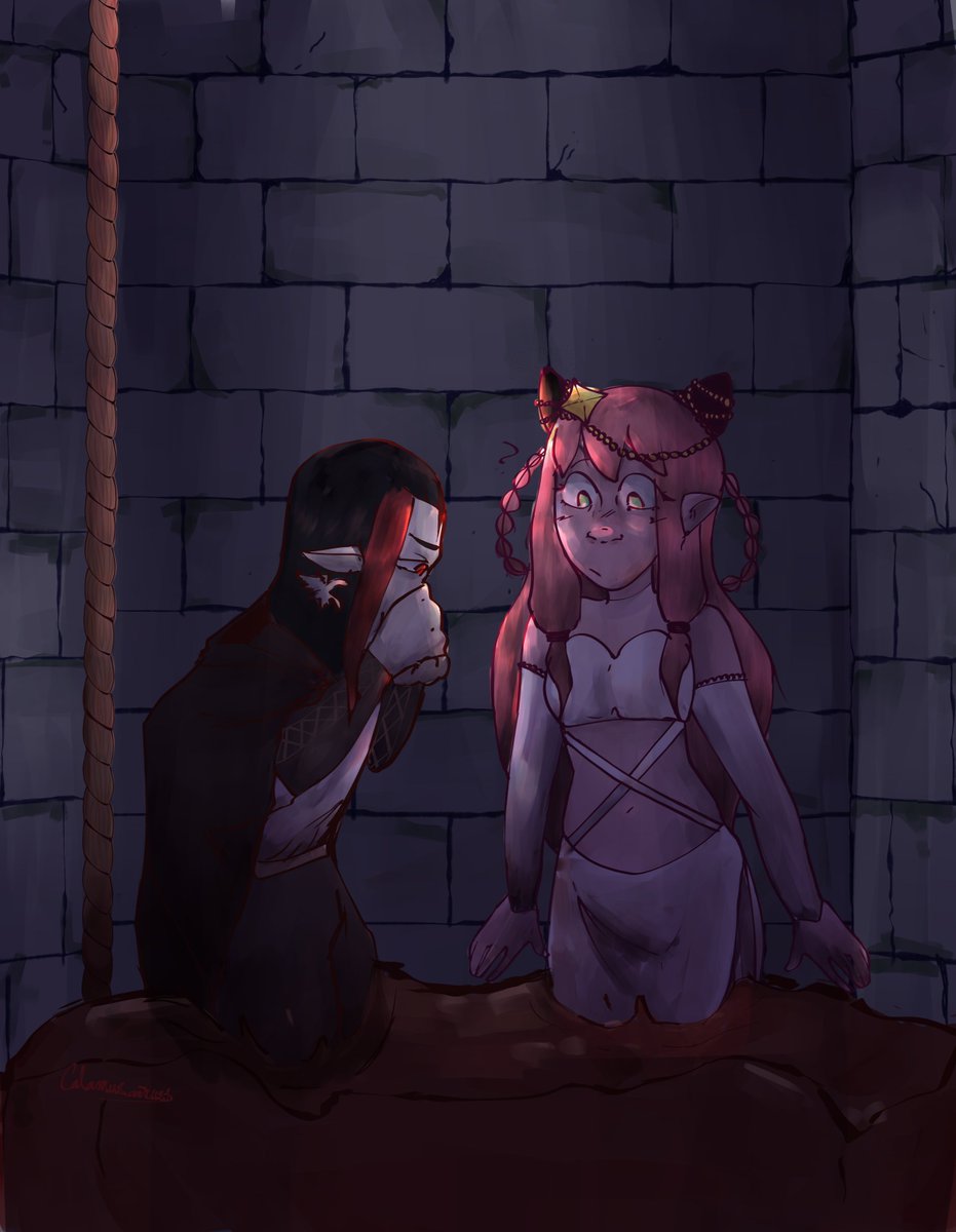 Calamusartiust's tweet photo. I have been working on this for 4 days and I'm really glad with how it turned out! It's been awhile since I've done a full illustration @ggitsdnd a recreation of my favorite scene https://t.co/gcUfvy6NFu