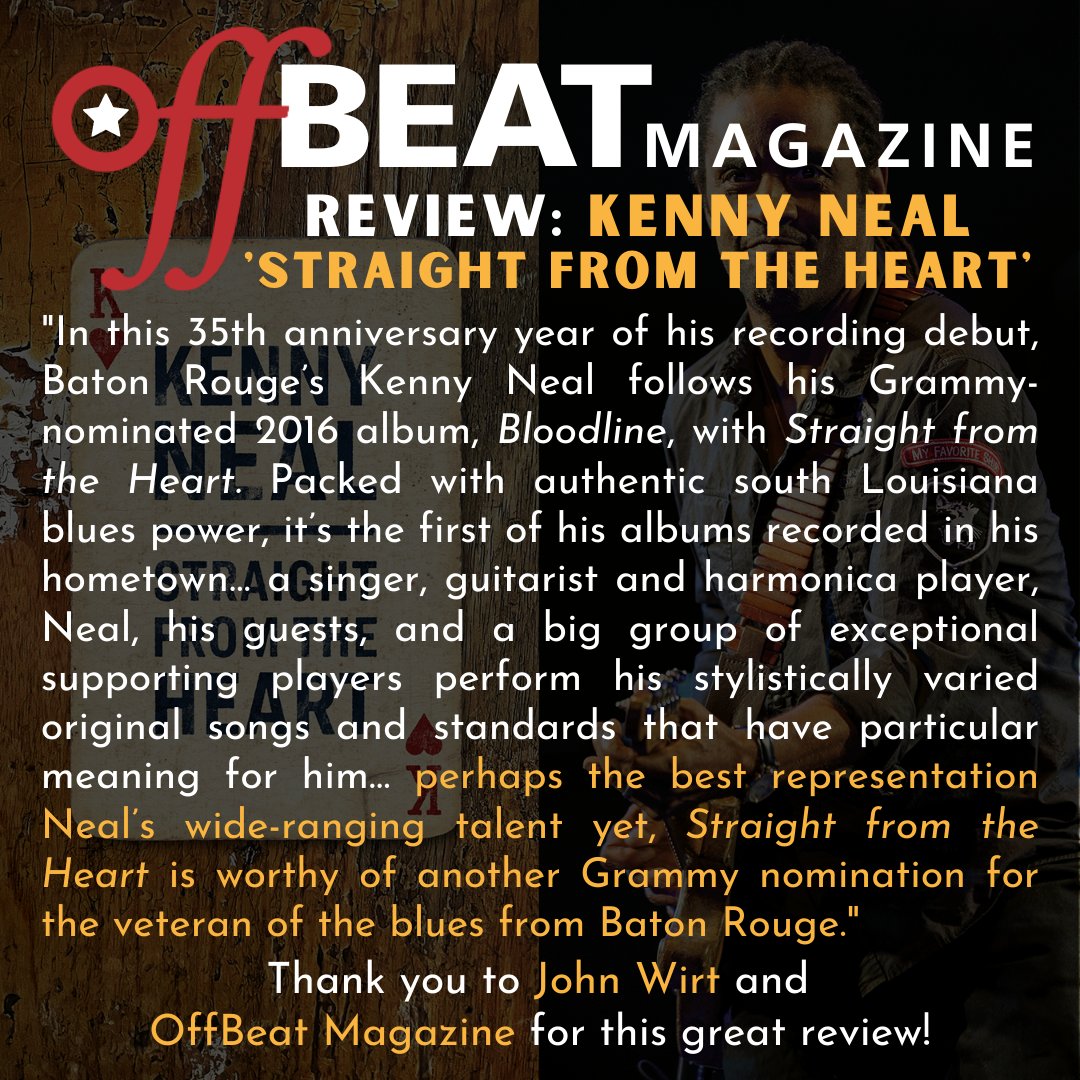 Another great review for "Straight From The Heart," this time from John Wirt over at <a href="/OffBeatMagazine/">OffBeat Magazine</a>! Big thank you for the review... check it out at the link ► offbeat.com/music/kenny-ne…