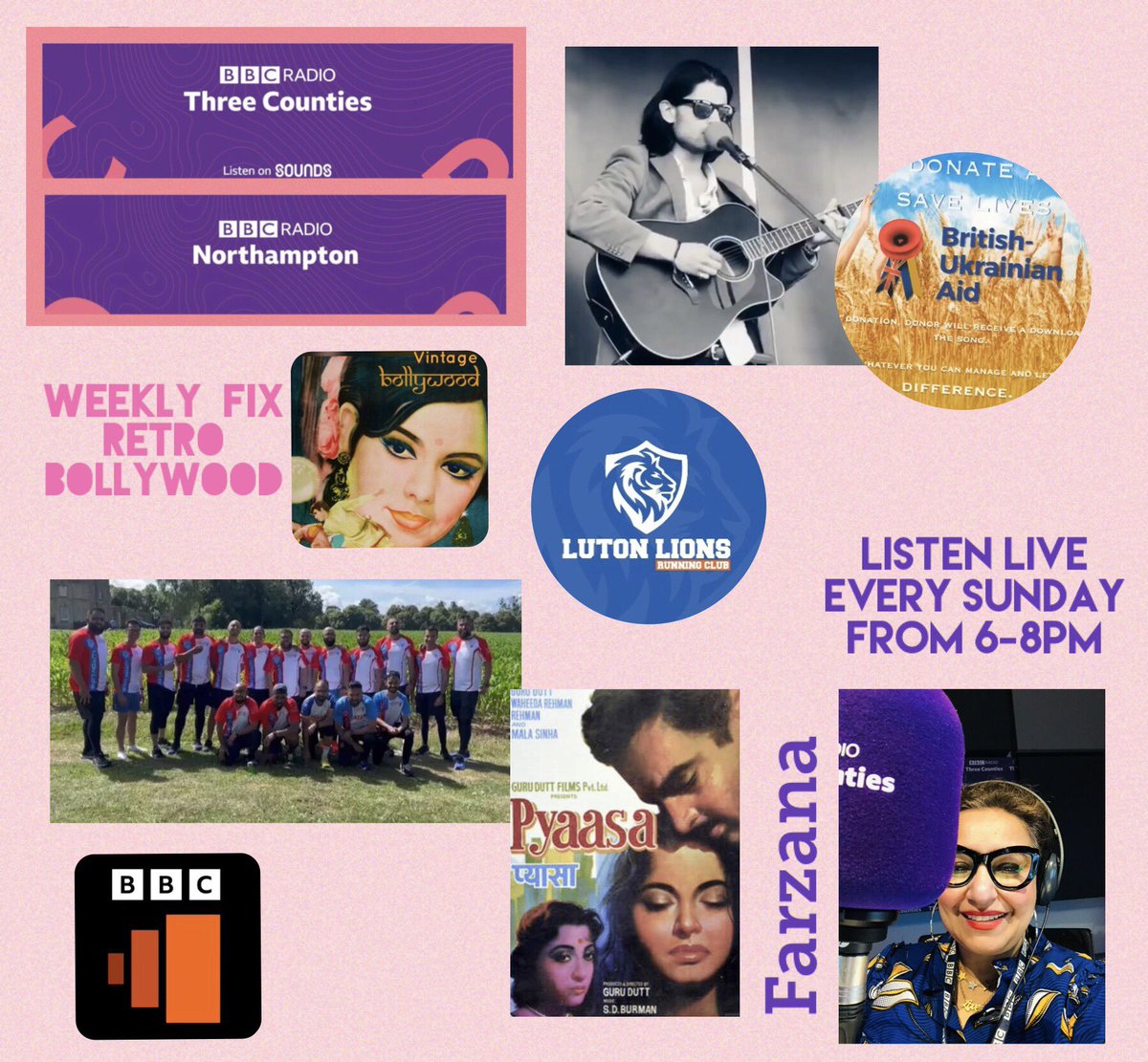 farzana_chaudry's tweet photo. This Sun 6-8pm @BBC3CR @BBCNorthampton
🎧Weekly fix #retrobollywood 🎤singer songwriter @ArrunHarker #NotARide conflict in🇺🇦
🎥 @StartWithThis reviews 1957 epic film #pyaasa
🦁@LutonLions 37 mile trek for 🇧🇩floods victims
& more
👉🏽Listen live from anywhere/demand via @BBCSounds https://t.co/1Za7DALYHT