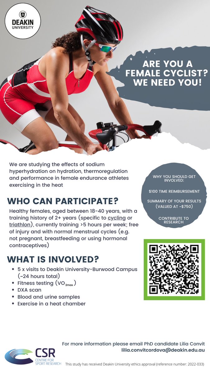 Lilia Convit (@liliaconvit) on Twitter photo To all the amazing female cyclists out there! Do you want to participate in Female especific research? Or do you know someone who might be interested? Don’t hesitate and check it out! #femaleresearchers <a href="/Deakin_ExSc/">Deakin_ExSc</a> @deakinresearch
redcap.deakin.edu.au/surveys/?s=NN3… To all the amazing female cyclists out there! Do you want to participate in Female especific research? Or do you know someone who might be interested? Don’t hesitate and check it out! #femaleresearchers <a href="/Deakin_ExSc/">Deakin_ExSc</a> @deakinresearch
redcap.deakin.edu.au/surveys/?s=NN3…