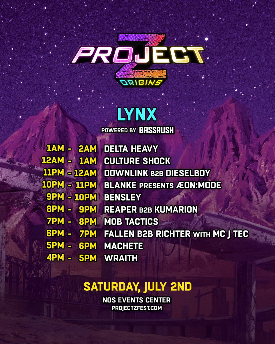 ProjectZ_Fest's tweet photo. The Final Countdown - we return with the unstoppable forces of @bassrush at #ProjectZFest in just 24 hours!⚡️ Have you made your schedule in the Insomniac App yet?⌚️
Although Grafix can not make it & will be missed, we're excited to witness @Blankemusic Presents ÆON:MODE ⛽ https://t.co/f4z6Qqazb1