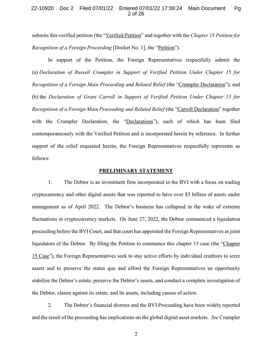 BREAKING: Three Arrows Capital has filed for Chapter 15 bankruptcy in New York.