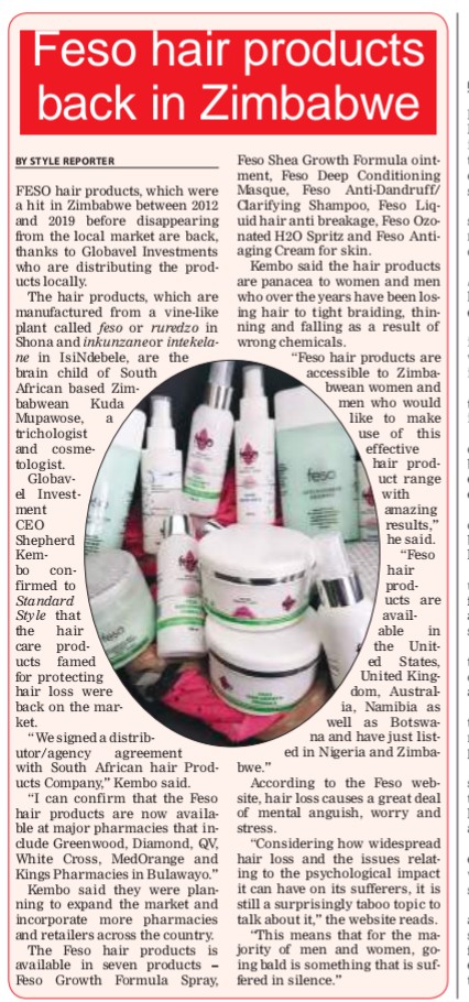 #BreakingNews 
RESTORE YOUR CONFIDENCE

REPAIR,RESTORE YOUR RECEDING HAIRLINE avoid HAIRLOSS!

FESO hair products available in the following Pharmacies:
✓ 14 GREENWOOD  country wide
✓ All MedOrange 
✓ QV 
✓ White Cross Borrowdale
✓ Dees 

RETWEET 🙏
Whatsapp +263 772 446 731