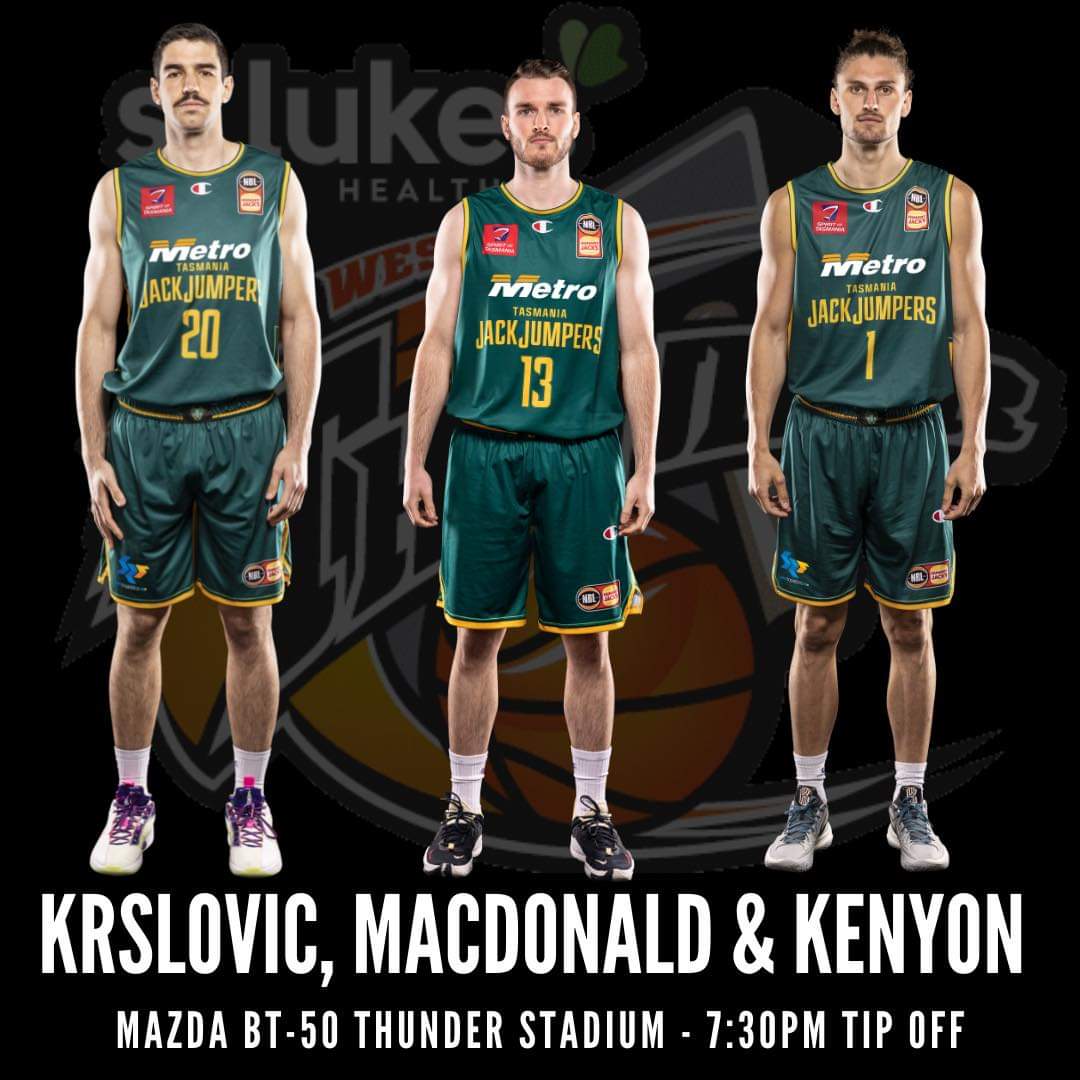 nwthunder's tweet photo. JACKJUMPER CITY

Tonight in Ulverstone see 3 (yes 3!) Jackjumpers take the floor in Thunder colours to hunt a Win over Dandenong. 

Sean Mac with added incentive tonight playing against his old team. This should be fun!

Ticket link: https://t.co/0GWiuCt7Jv

#thunderup https://t.co/llFSAFo1z3