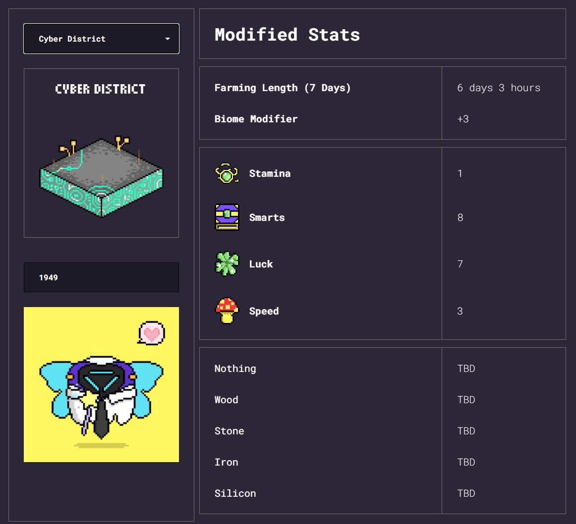 A_From_K's tweet photo. .@Clumsy_Ghosts just released their farming stat calculator!

All ghosts can be searched to find their farming stats and can be paired up with any of the 9 biomes to find their Biome Modifiers

Check it out at https://t.co/ZIFgZQM5E1

#Cardano #CNFTs $ADA https://t.co/NpYjZYJdmS