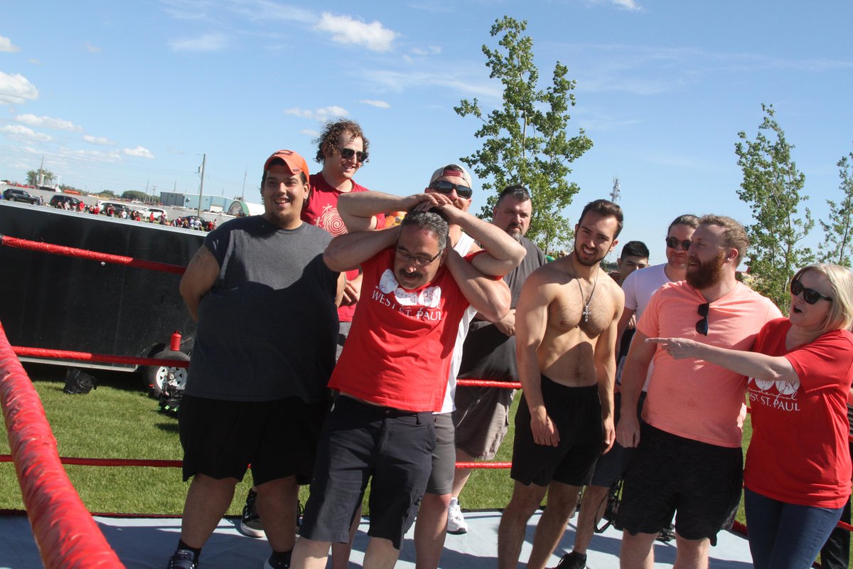 RMWestStPaul's tweet photo. Canada Day at Sunova Centre! Mayor Cheryl Christian and Coun. Giorgio Busceti warmed up in the ring before tonight's card at 7pm. Hurry, you can still make it! Bands, games and all kinds of fun, on, and fireworks too! https://t.co/WuDyv62GUx