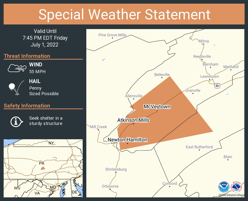 NWS State College on Twitter "A special weather statement has been issued for McVeytown PA