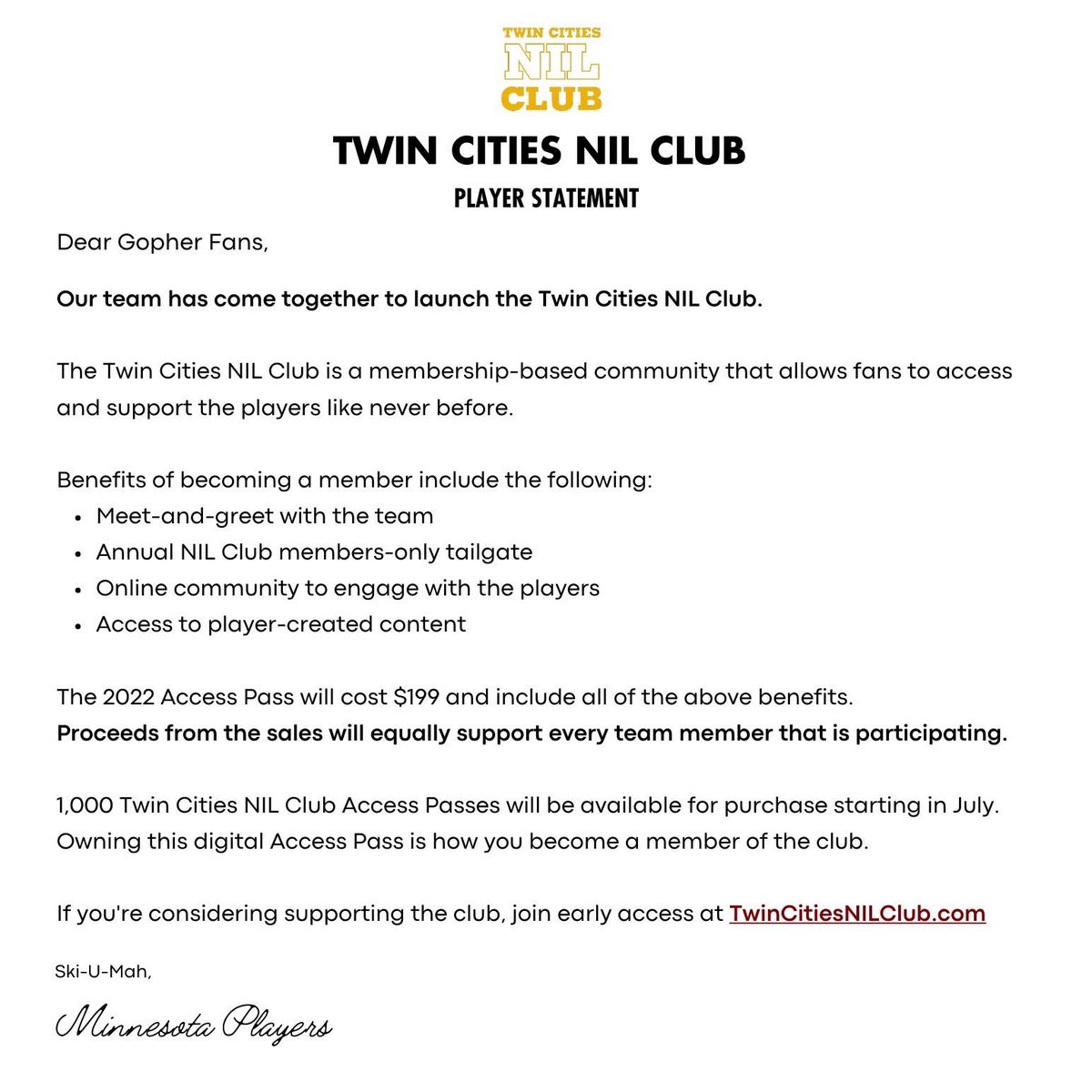 A message to our fans ❤️〽️

<a href="/TwinCitiesNIL/">Twin Cities NIL Club 〽️</a>