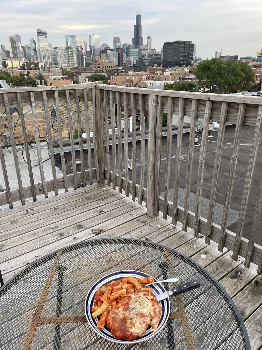 ChiTownCherry's tweet photo. @Buccigross Homemade parm with a view https://t.co/9cO885V5oS