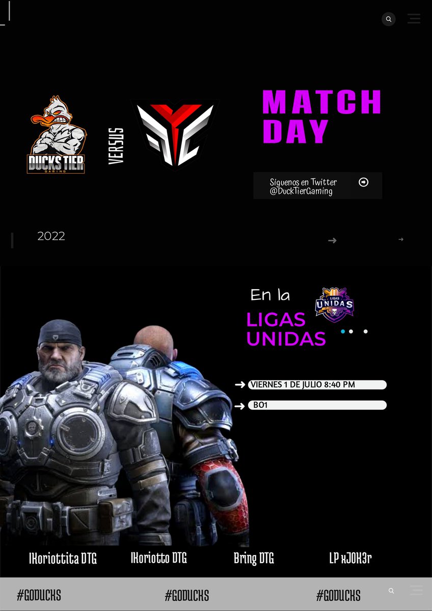 Viernes de Gears  🦆🔥
Enfrentamiento de la Noche
🆚 <a href="/FYCEsports/">FYC eSports</a> Ladies,
En las <a href="/LigasUnidas/">Ligas Unidas de Latinoamerica</a> en punto de las 8:40 PM
En compañía de nuestro roster3
🦆 <a href="/lKoriotitta/">♡𝖑𝕶𝖔𝖗𝖎𝖔𝖙𝖎𝖙𝖙𝖆🐧</a>
🦆 @lKoriotto
🦆 #Bring
🦆 #LpJoker

#GODUCKS

Caster <a href="/RiizeI/">🦄 Riize Oficial 🦄</a> <a href="/LuLYayoB/">Yayo Bautista</a> @CheszTnd